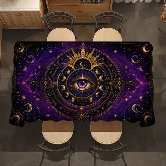 Mystic evil eye tablecloth – witchy altar table cloth, full spread view
