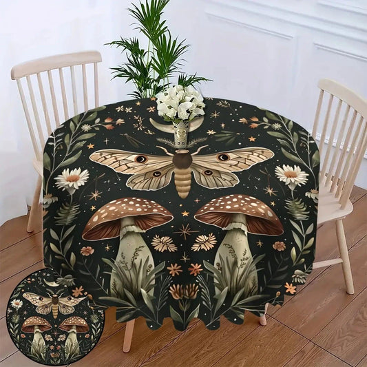 Mystic Luna Moth Mushroom Tablecloth Witchy Home Decoration-MoonChildWorld