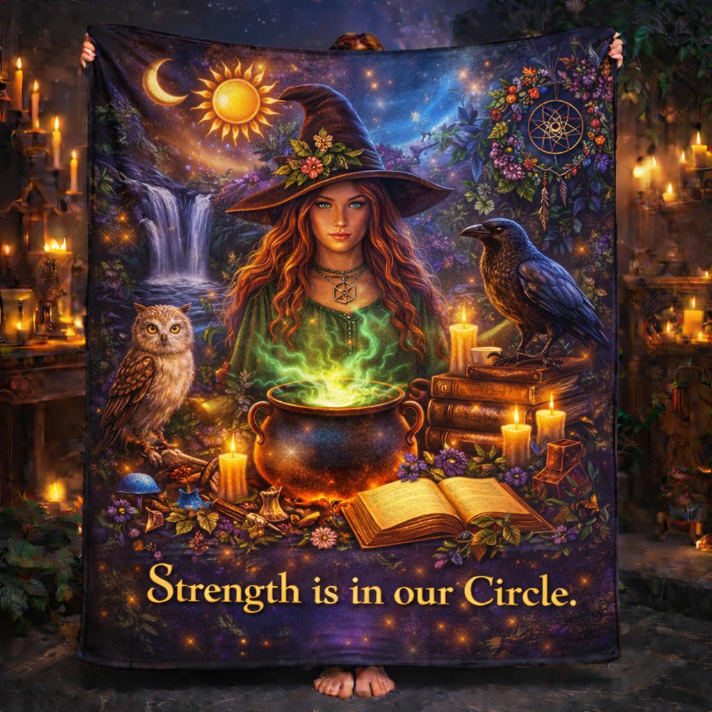 Mystic Witch with Raven, Owl Blanket for Pagan Samhain Halloween Decor-MoonChildWorld