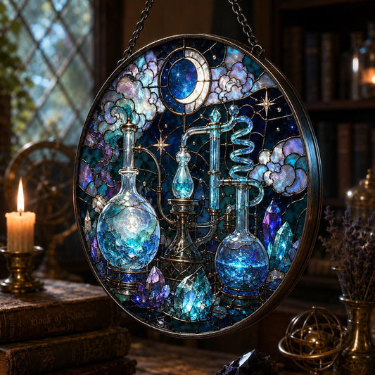 Mystical Alchemy Laboratory Glass Suncatcher - close up detail