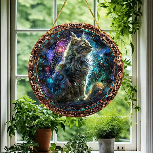 Mystical Cat Suncatcher Occult Cat Acrylic Window Hanging Ornament-MoonChildWorld
