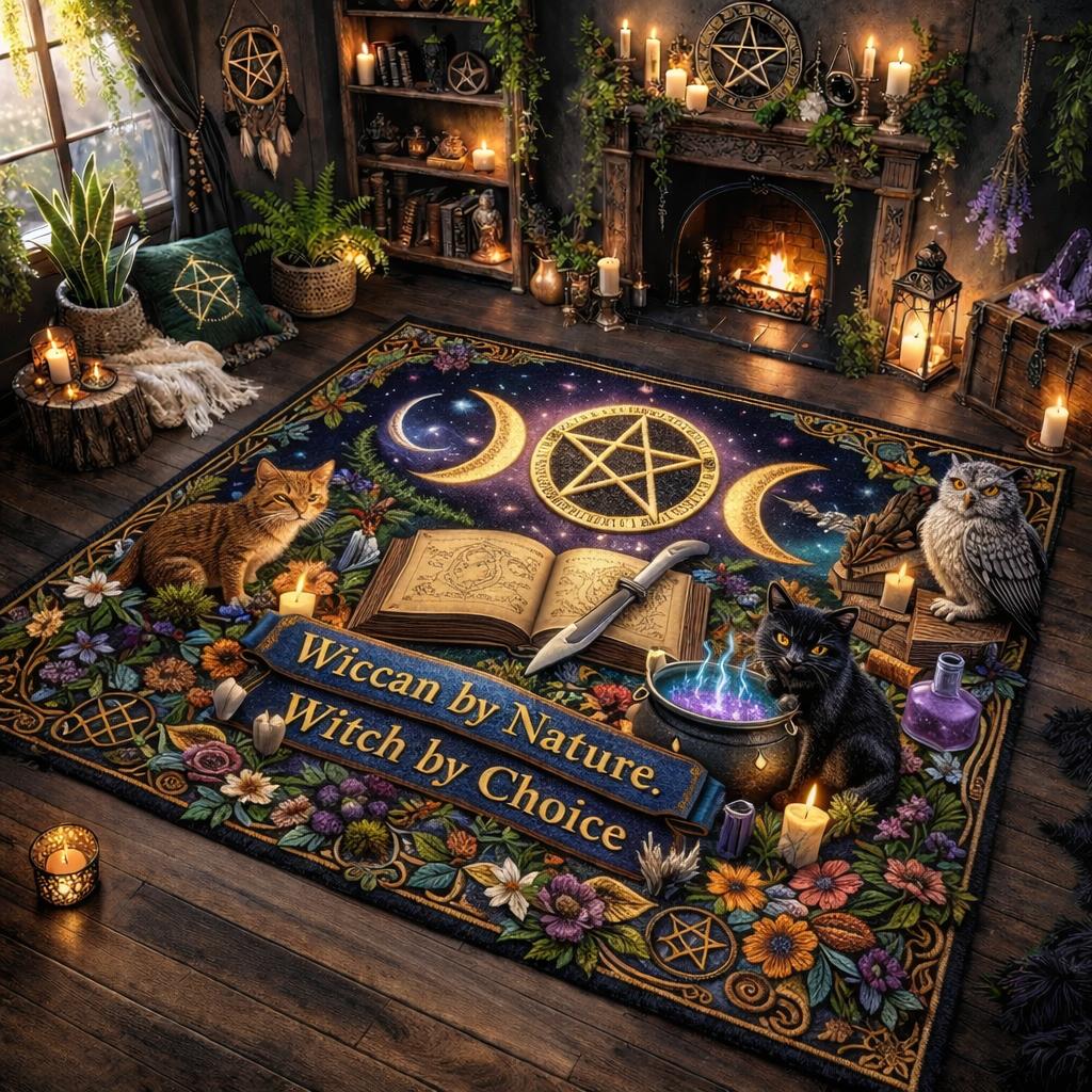 Mystical Cats Wiccan Area Rug – Pagan Witchy Carpet for Sacred Home Decor-MoonChildWorld