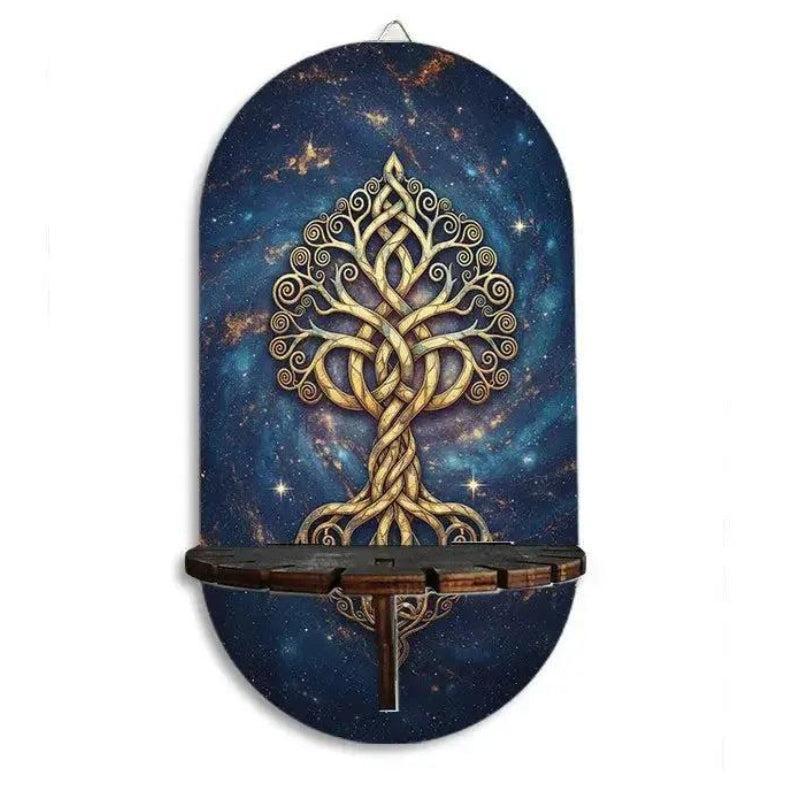 Mystical Celtic Tree Of Life Wall Shelf for Crystals & Candles – Wooden Wicca Floating Shelf Pagan Altar Decor-MoonChildWorld