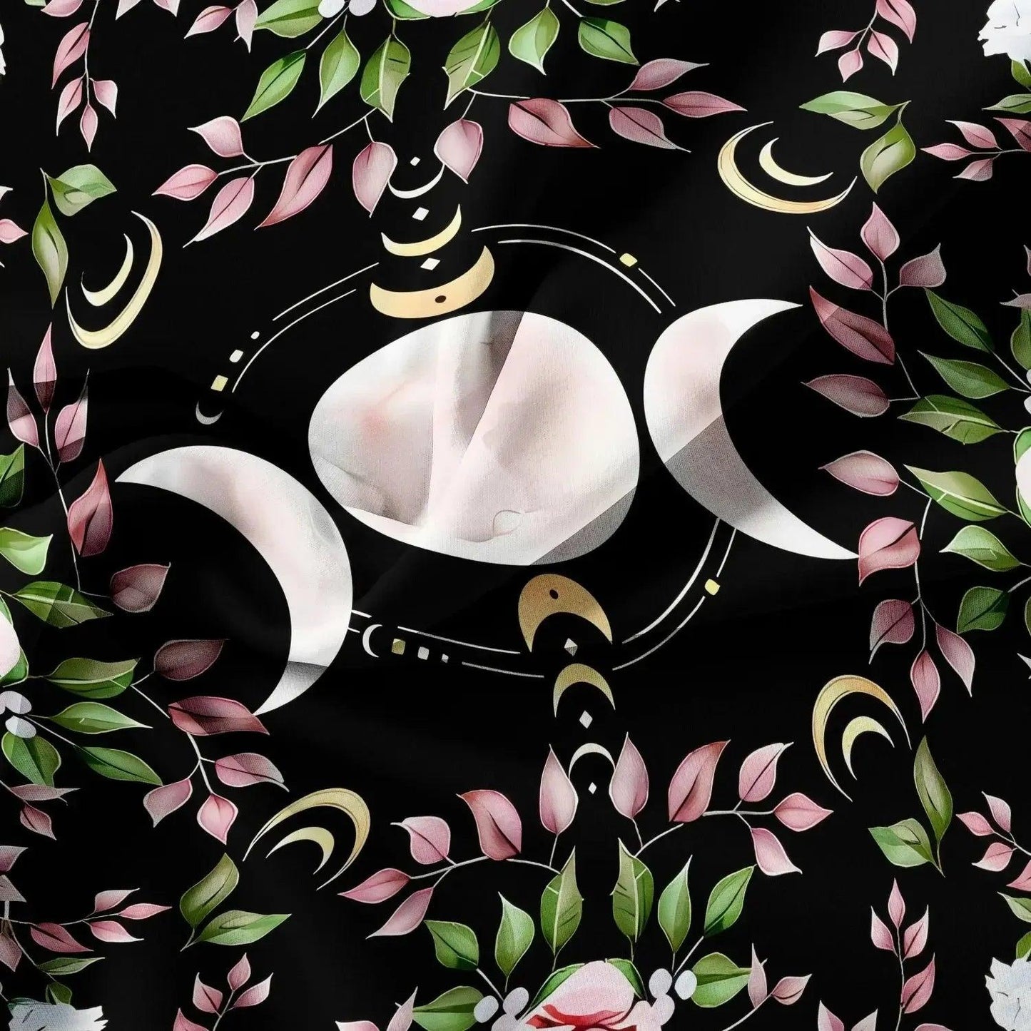 Mystical Floral Triple Moon Duvet Cover Set Wiccan Bedding Set Pagan Home Decor-MoonChildWorld