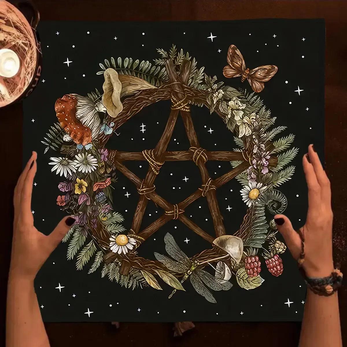 Mystical Forest Witch Altar Cloth Pentagram Wicca Altar Cloth - Pagan Tablecloth For Tarot Reading-MoonChildWorld
