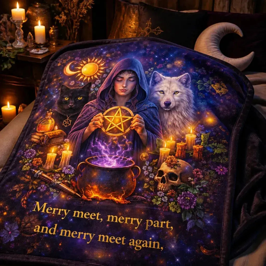 Mystical Wiccan witch Black Cat and Wolf Blanket Witchy Blanket for Pagan Home Decor_mockup_3.webp