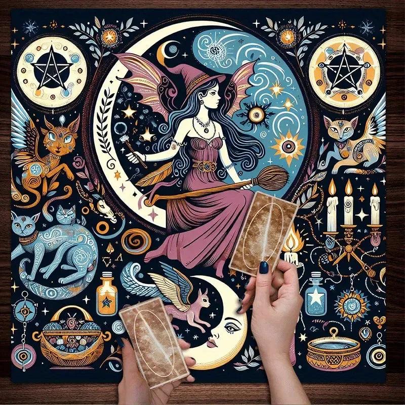 Mystical Witchy Altar Cloth – Celestial & Animal Design for Tarot Reading, Wicca Rituals-MoonChildWorld