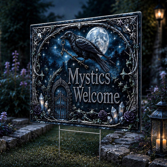 Mystics Welcome Wicca Yard Sign - front view