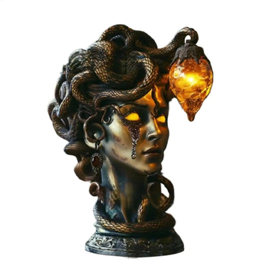 Mythical Goddess Medusa Bust Statue With LED Light - Witchy Gothic Resin Ornament Halloween Decoration-MoonChildWorld