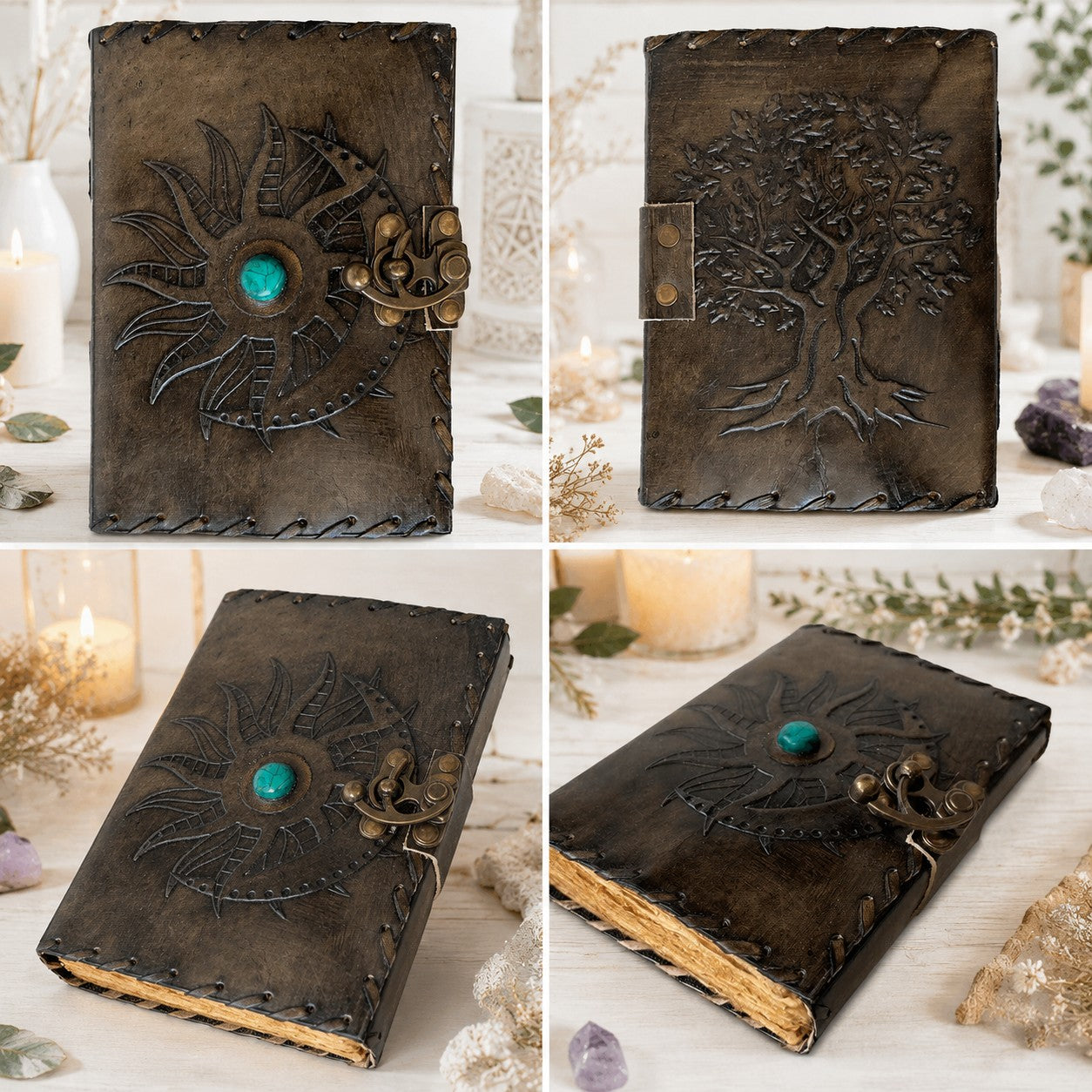 Mythological Sun Moon Leather Journal – Handmade Pagan Grimoire Book of Shadows-MoonChildWorld