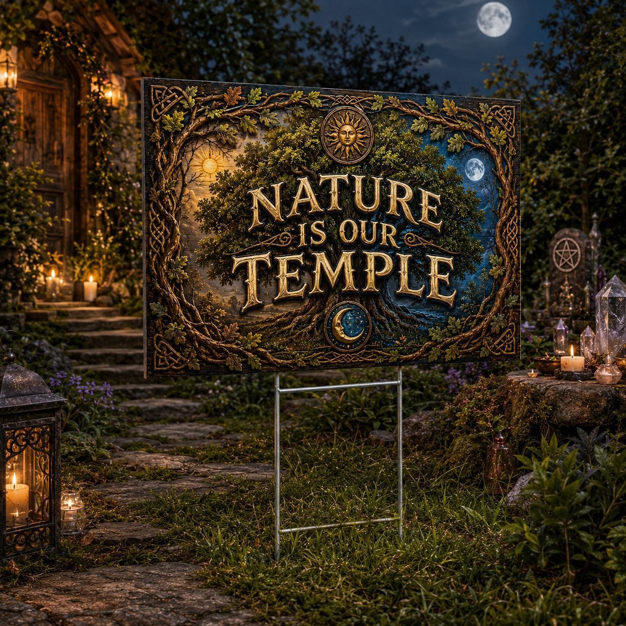 Nature Is Our Temple Stone Arch Wicca Yard Sign - porch scene