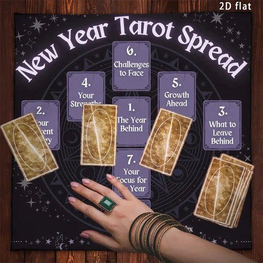 Year ahead tarot spread cloth – printed twelve-month layout detail