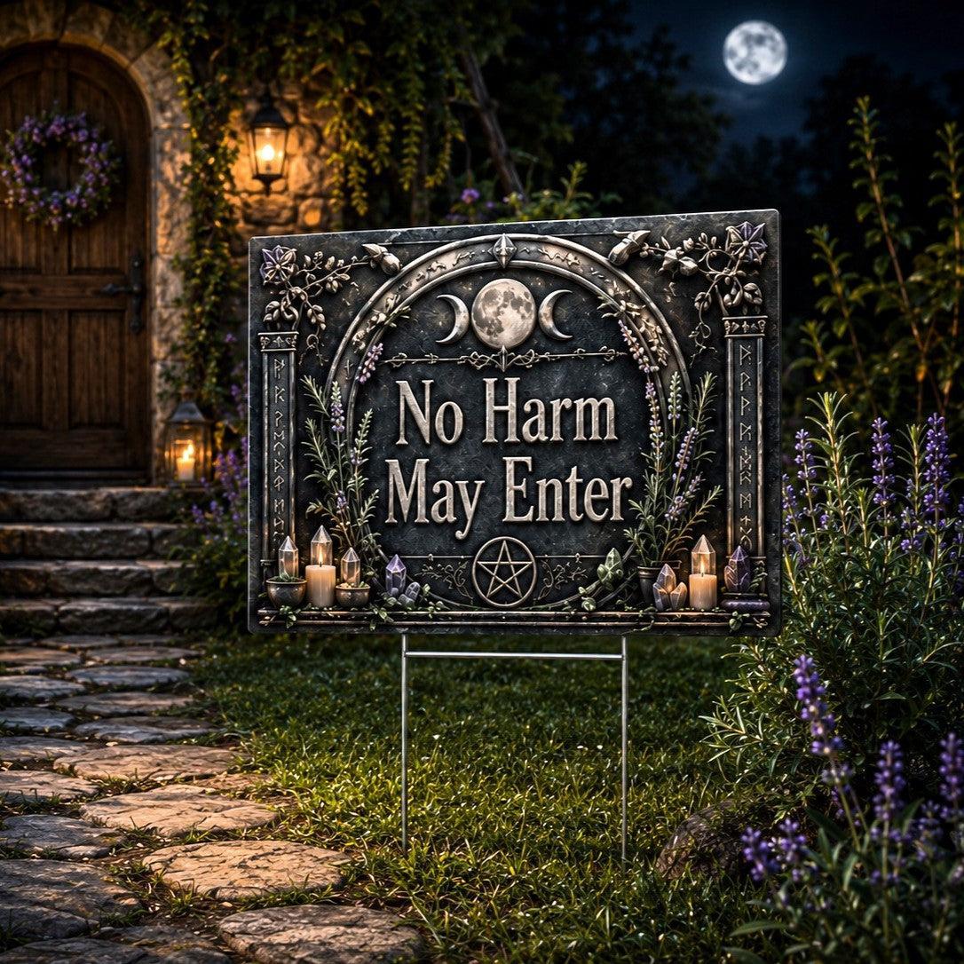 No Harm May Enter Wicca Yard Sign - close up detail