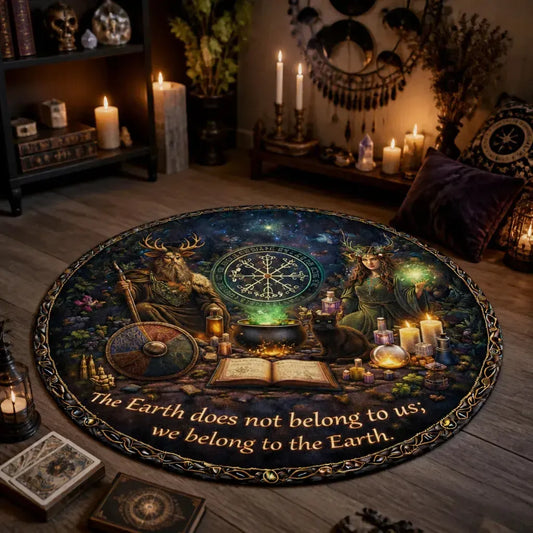 Odin Viking Runes and Pagan Goddess Round Rug Witchy Carpet Wiccan Home Decor_mockup_1.webp