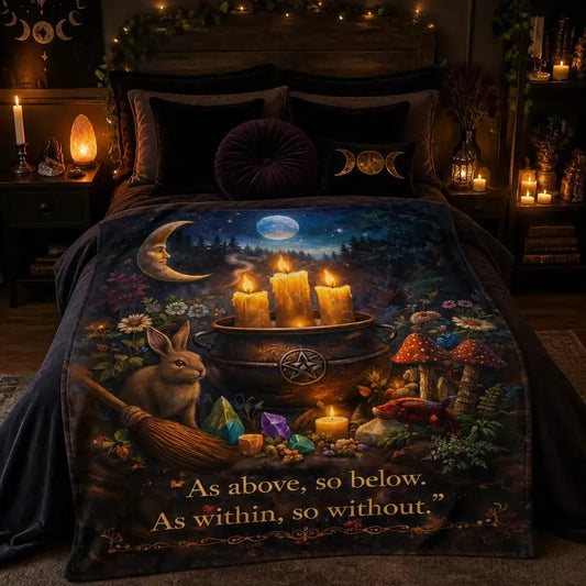 Ostara Pagan Blanket with Rabbit & Mystical Elements Witchy Blanket for Wiccan_mockup_1.webp