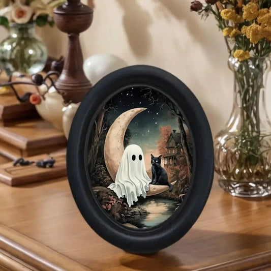 Crescent Moon Black Cat Haunted House Wall Decoration – size and scale reference