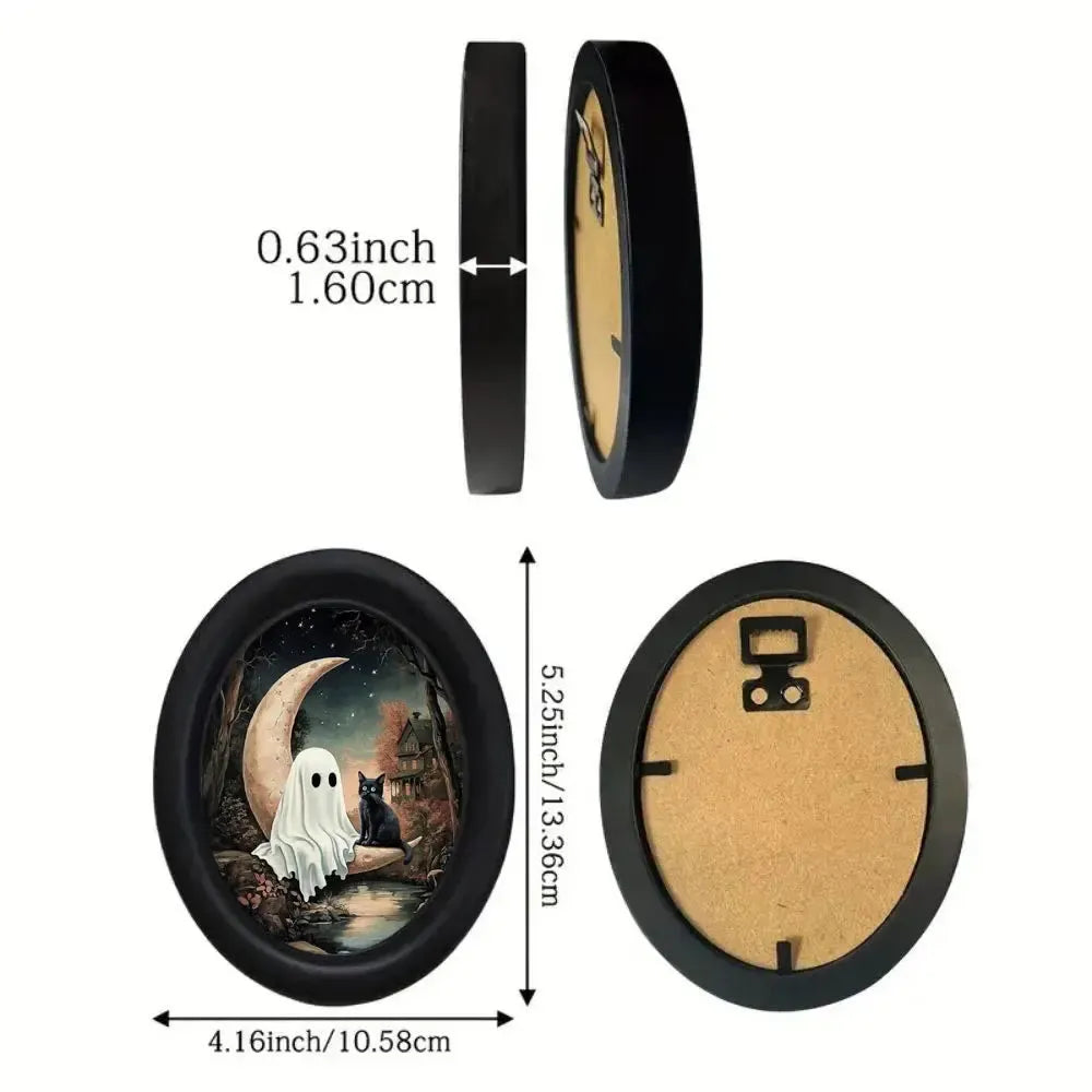 Crescent Moon Black Cat Haunted House Wall Decoration – back view