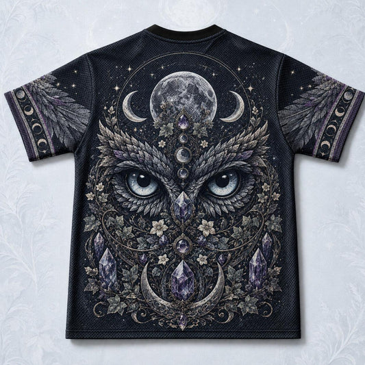 Owl On Crescent Moon T-Shirt Candle Crystal Gothic Witch Tee back view