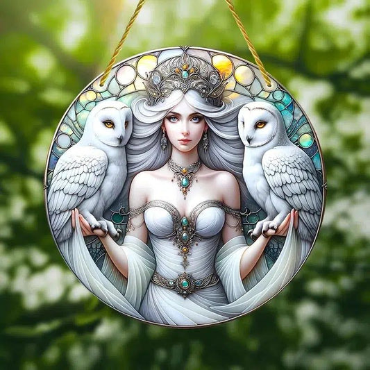 Owl with Goddess Suncatcher Mystic Window Hanging-MoonChildWorld