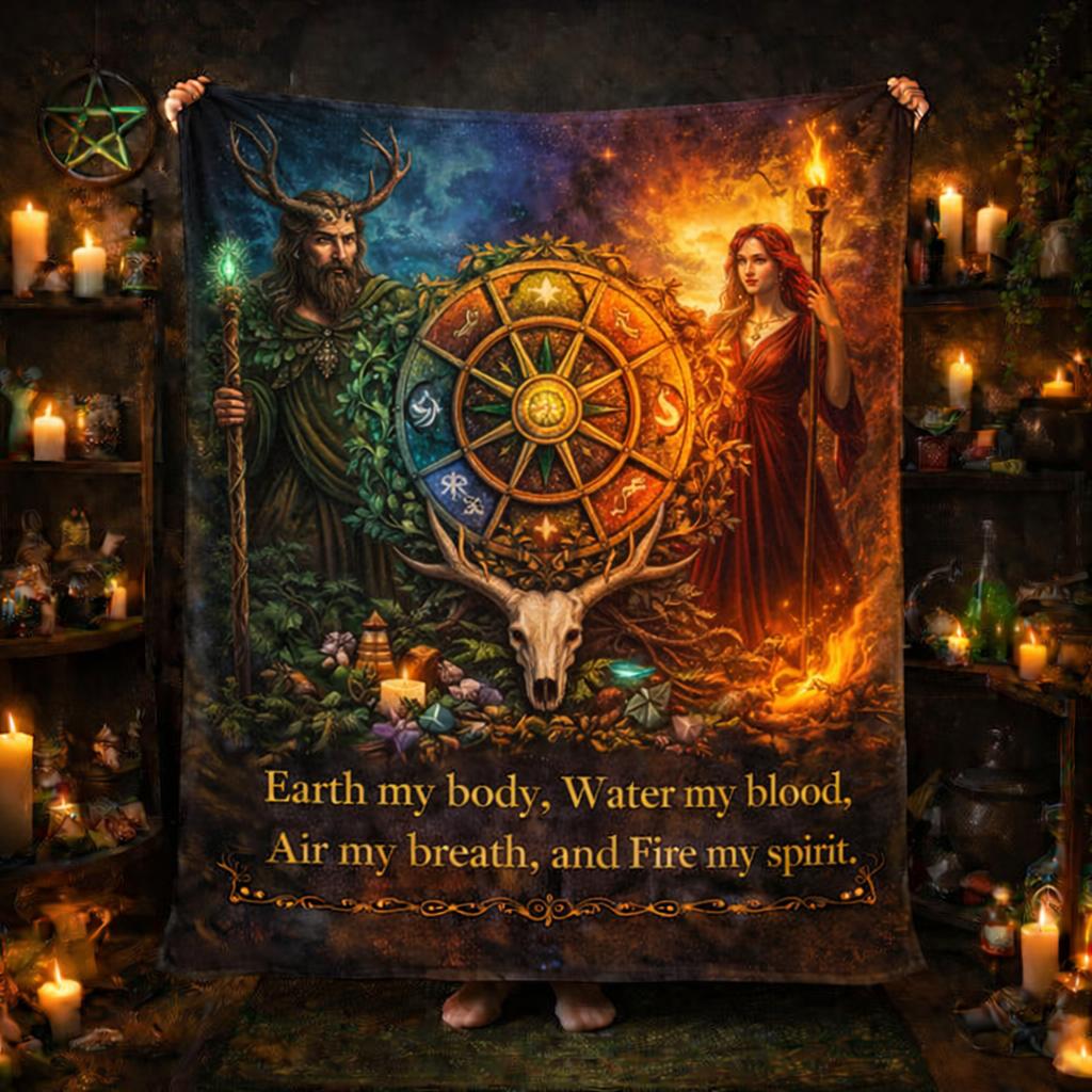 Pagan Blanket with Deities & Wheel of Year - Witchy Blanket for Wiccan-MoonChildWorld