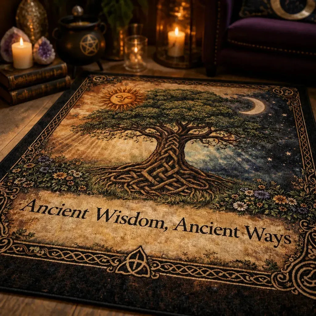 Pagan Celtic Tree of Life Area Rug – Spiritual Wicca Carpet for Mystical Home Decor_mockup_3.webp