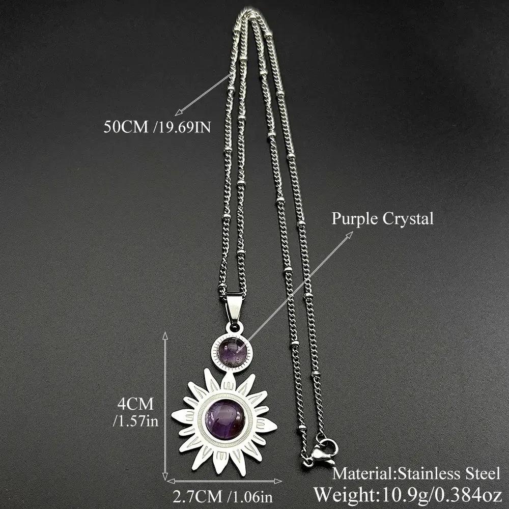 Pagan Flower Sun Natural Stone Necklace Wiccan Jewelry-MoonChildWorld