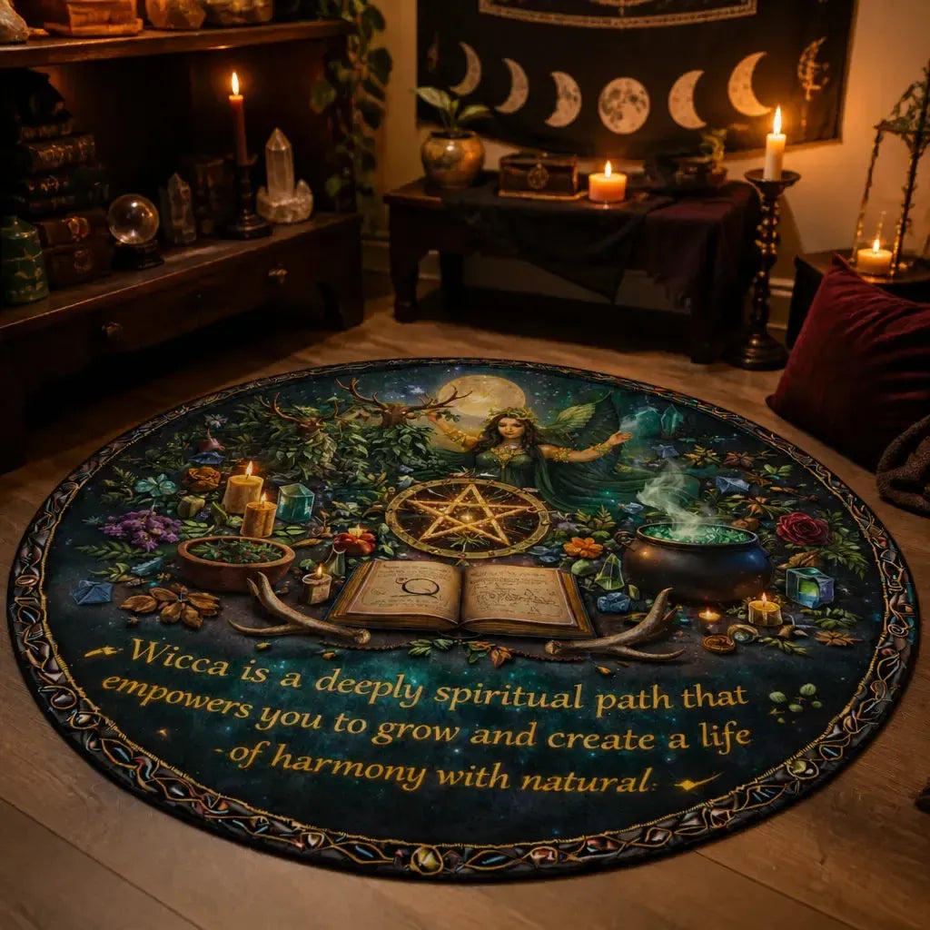 Pagan Goddess Round Rug Wicca Yule Pentacle Carpet Witchy Home Decor_mockup_1.webp