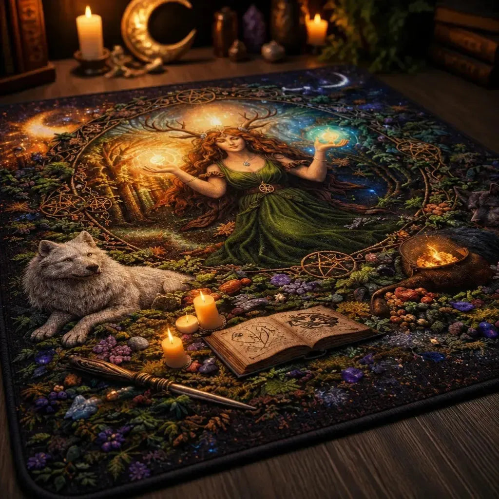 Pagan Goddess & Wolves Area Rug – Spiritual Wicca Carpet for Mystical Home Decor_mockup_3.webp