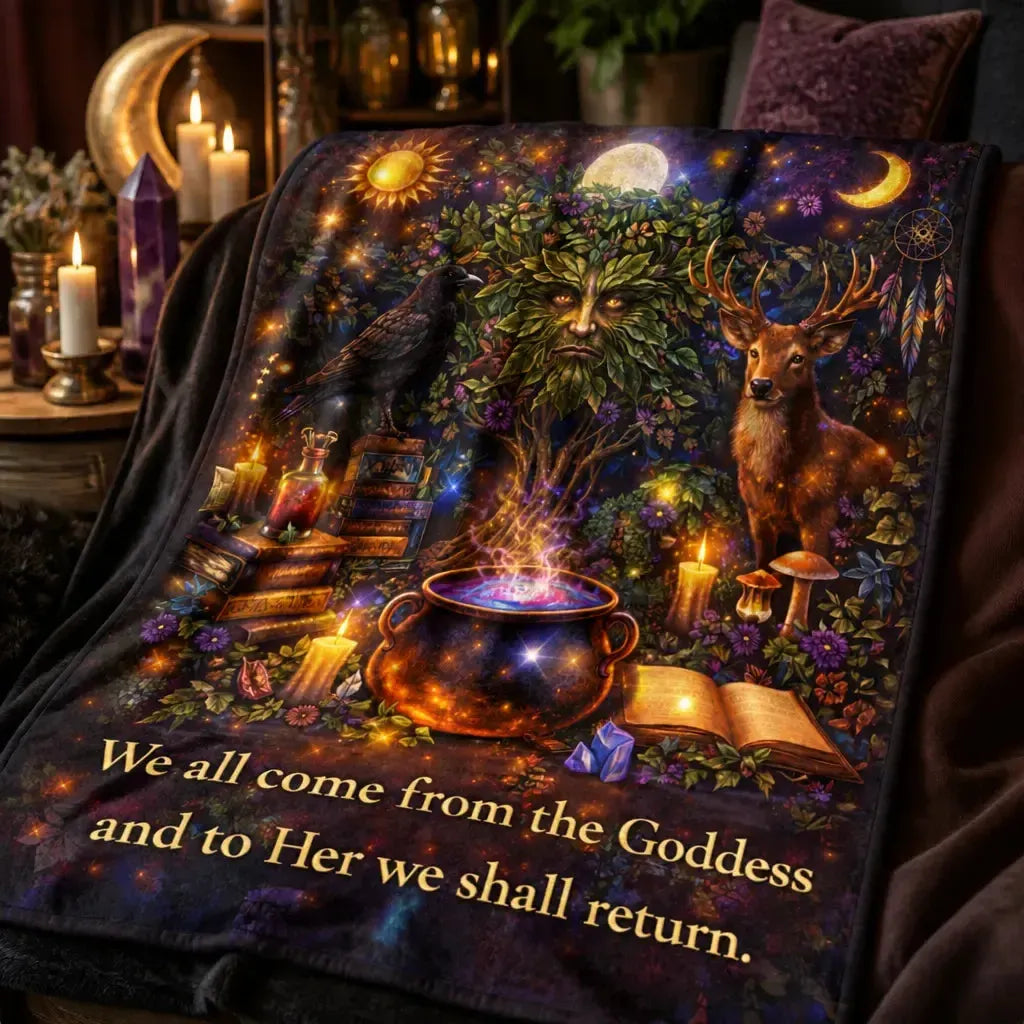 Pagan Green Man, Animals, Mystical Elements Blanket Sun Moon Wiccan Home Decor_mockup_3.webp
