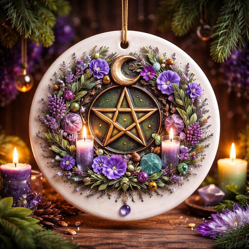 Pagan Moon Pentacle Yule Ceramic Ornament – Wiccan Yule Decor-MoonChildWorld