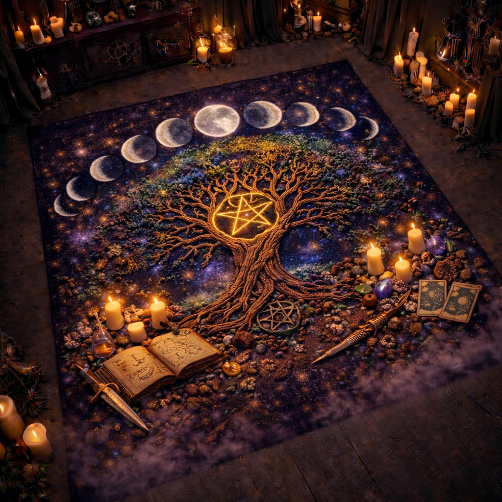 Pagan Moon Phases Tree of Life Area Rug – Spiritual Wicca Carpet Home Decor-MoonChildWorld