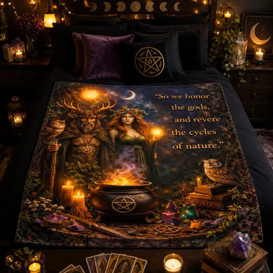 Pagan Nature Goddess Blanket with Mystical Elements for Wiccan_mockup_1.webp