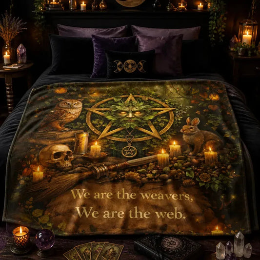 Pagan Nature-Themed Blanket with Owl, Rabbit, and Green Man_mockup_1.webp