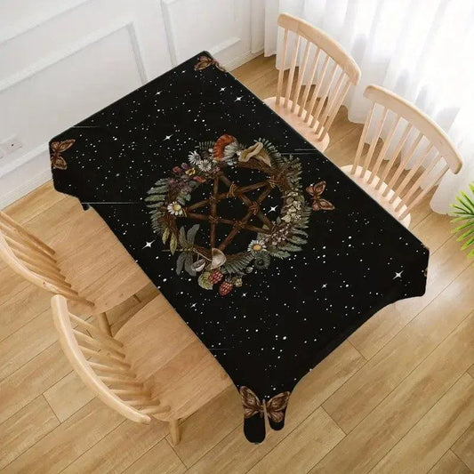 Pagan Pentacle Ritual Tablecloth - Forest Pentacle Wicca Yule Table Cloth-MoonChildWorld