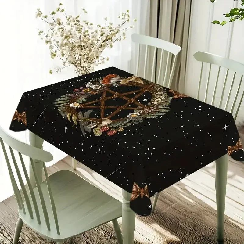 Pagan Pentacle Ritual Tablecloth - Forest Pentacle Wicca Yule Table Cloth