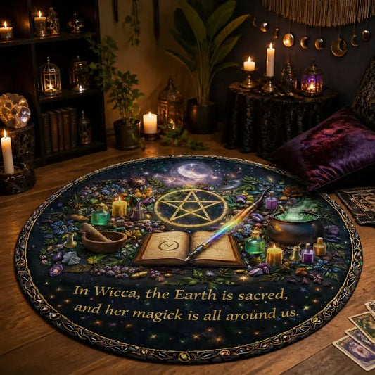 Pagan Pentacle Wicca Round Rug - Witchy Carpet Home Decor_mockup_1.webp