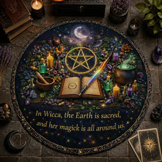 Pagan Pentacle Wicca Round Rug - Witchy Carpet Home Decor_mockup_2.webp