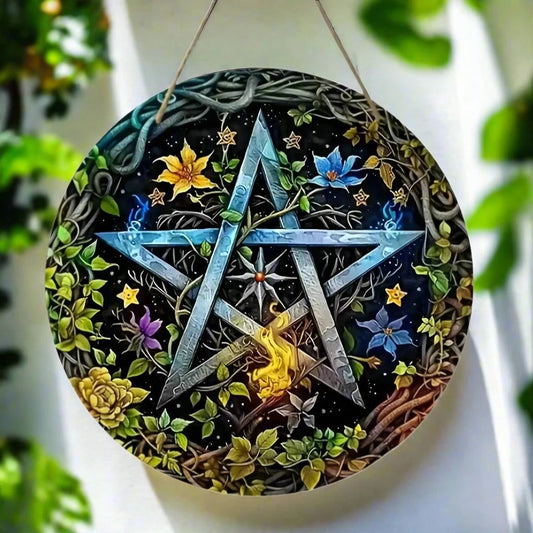Pagan Pentacle Wooden Sign Witchcraft Pentagram Wood Sign Wicca Home Decor-MoonChildWorld