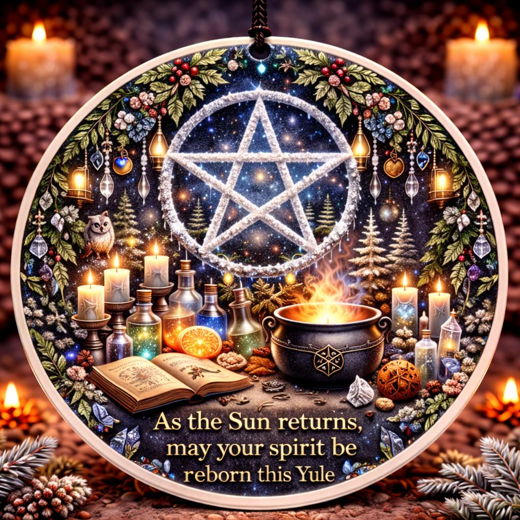 Pagan Pentacle Yule Ceramic Ornament – Witchy Holiday Ornament Wiccan Yule Decor-MoonChildWorld