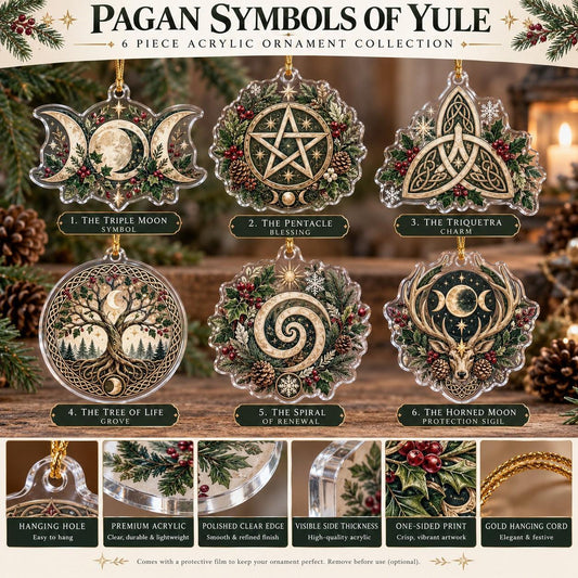 Pagan Symbols of Yule Acrylic Ornament Set โ Wiccan Christmas Tree Decor-MoonChildWorld
