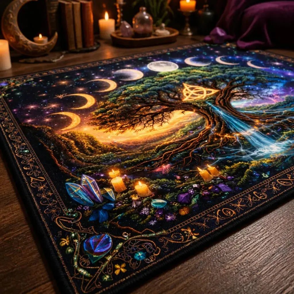 Pagan Tree of Life Area Rug with Moon Phases & Triquetra Spiritual Wicca Carpet_mockup_3.webp