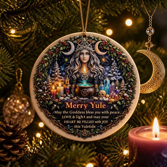 Pagan Triple Moon Goddess Yule Ceramic Ornament โ Wiccan Holiday Ornament_mockup_1.webp