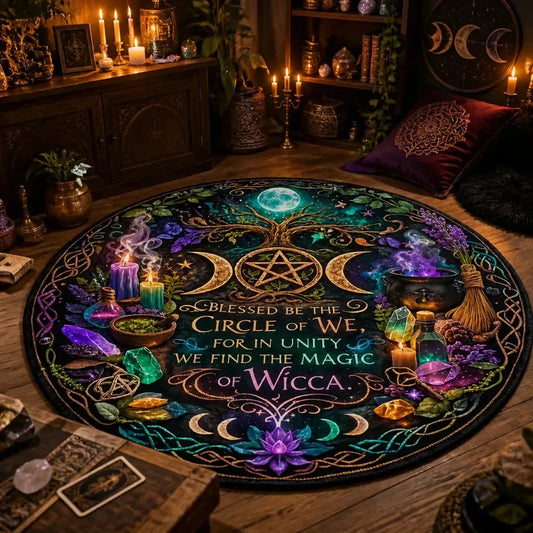 Pagan Triple Moon Pentacle Round Rug Moon Phase Wiccan Carpet Witchy Home Decor_mockup_1.webp