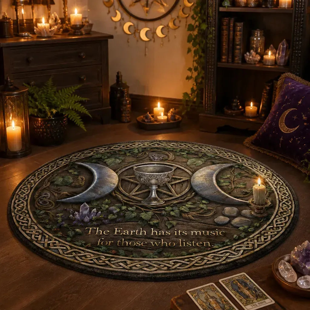 Pagan Triple Moon Pentacle Round Rug Wicca Symbol Carpet for Pagan Home Decor_mockup_1.webp