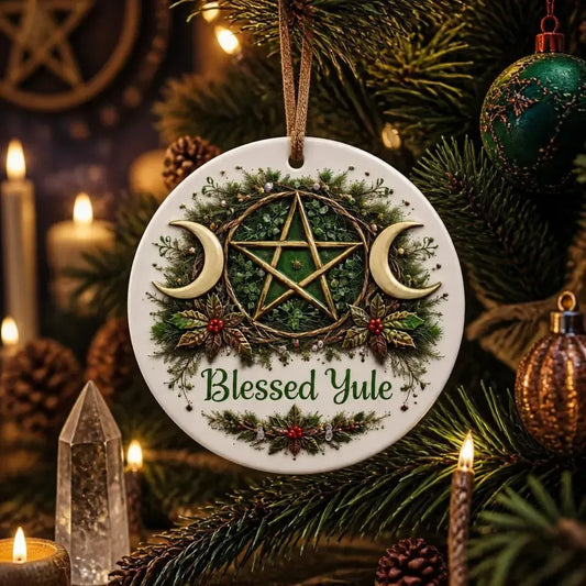 Pagan Triple Moon Wicca Yule Ceramic Ornament โ Witchy Christmas Decor_mockup_1.webp