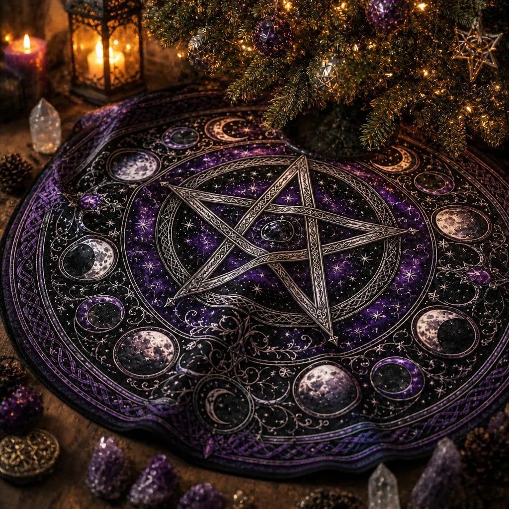 Pentacle Moon Phase Yule Tree Skirt – Pagan Witchy Gothic Decor_mockup_3.webp