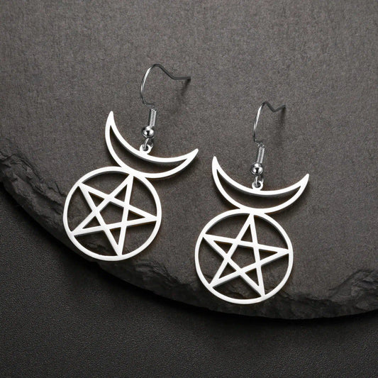 Pentacle Moon Witchcraft Earrings Wicca Amulet Jewelry-MoonChildWorld