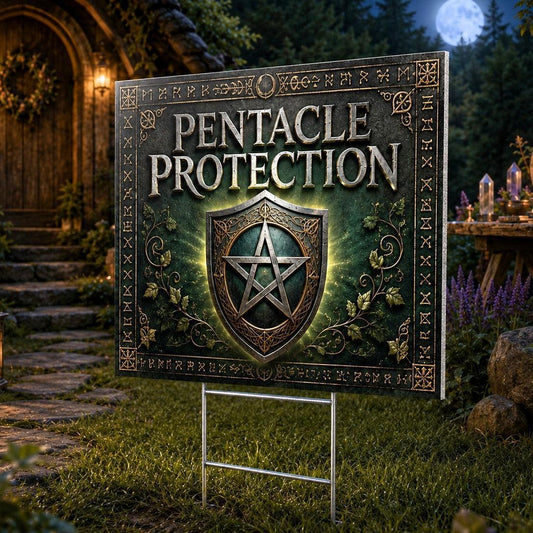 Pentacle Protection Shield Wreath Wicca Yard Sign - garden display