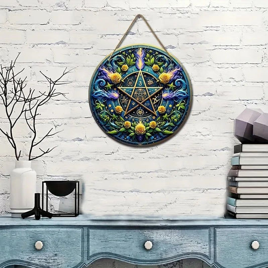 Pentacle Suncatcher Pagan Acrylic Round Sign Pentagram Wicca Wall Hanging-MoonChildWorld