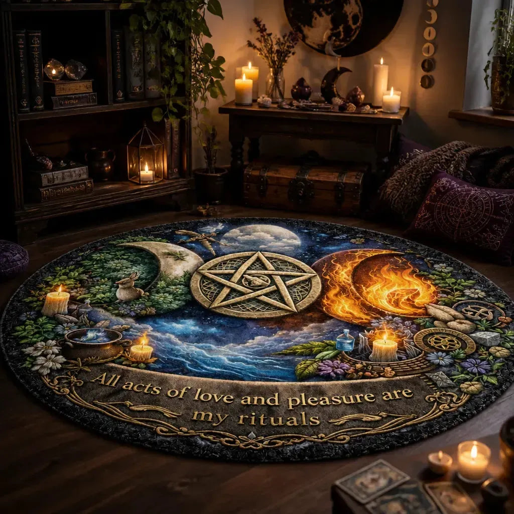 Pentacle Triple Moon Wiccan Round Rug Pagan Carpet Witchy Home Decor_mockup_1.webp
